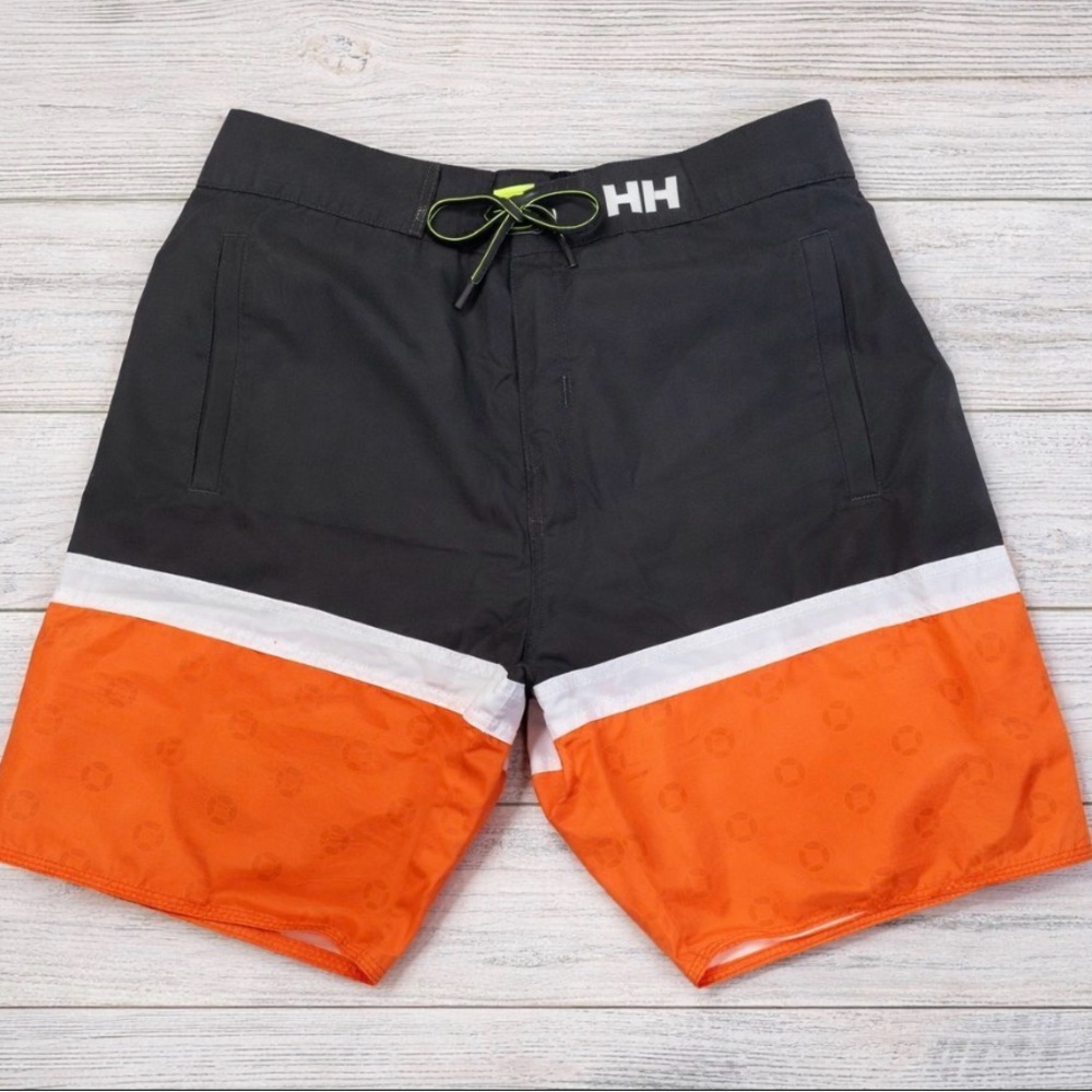 Helly Hansen Board Shorts Men 32 Orange Black Swim Trunks Quick Dry‎ Pocket